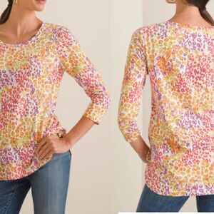 Chico Women's Animal Print Cotton Modal Slub Pocket Tee, Size Large